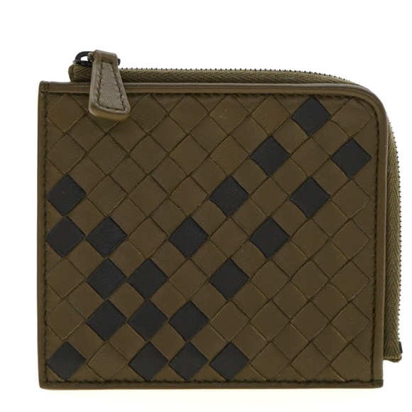 Bottega Veneta Intrecciato Card Case Wallet Military Green Leather New